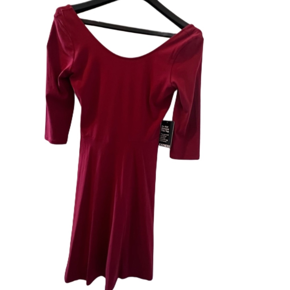 Vintage Express Red Fit & Flare 3/4 Sleeve Deep Back Opening Dress Size S